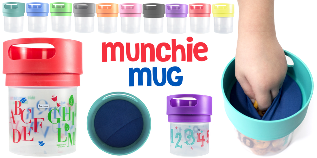 Munchie Mug Spill Proof Snack Cup for toddlers 12 oz (multiple colors)