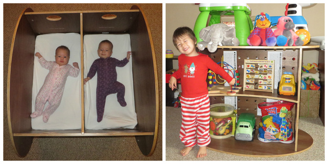 US-Japan Fam loves the Babyhome So-Ro Twin Cradle. 1 great product with 2 functions: twin cradle and shelving unit!