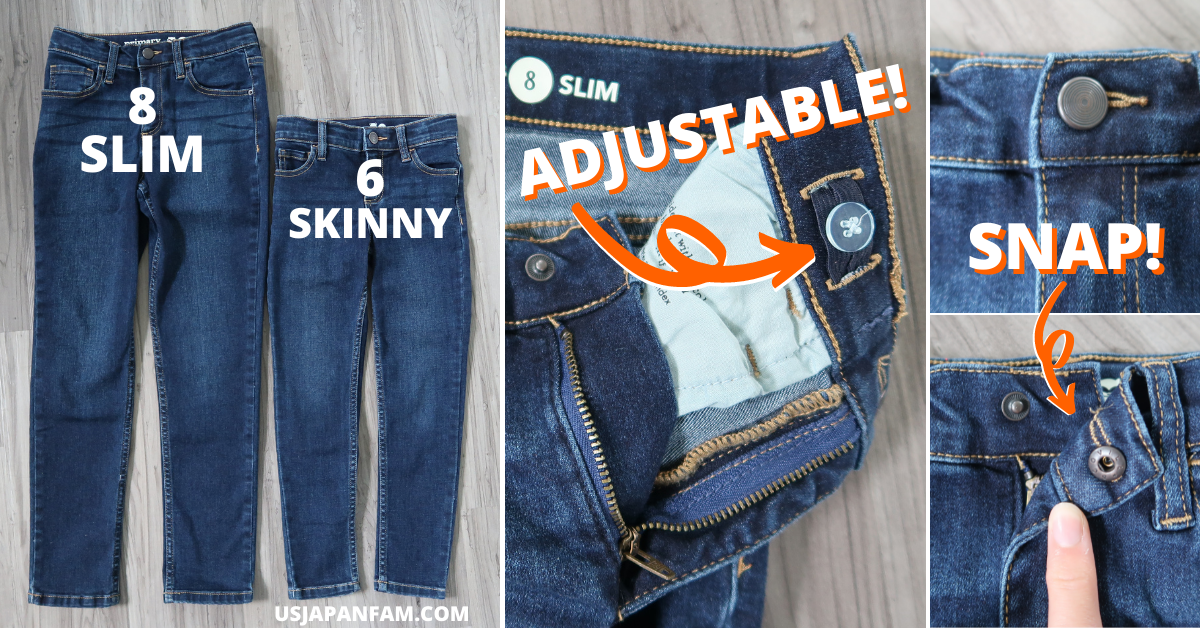 US Japan Fam reviews Primary children's clothing - comparing skinny and slim jeans