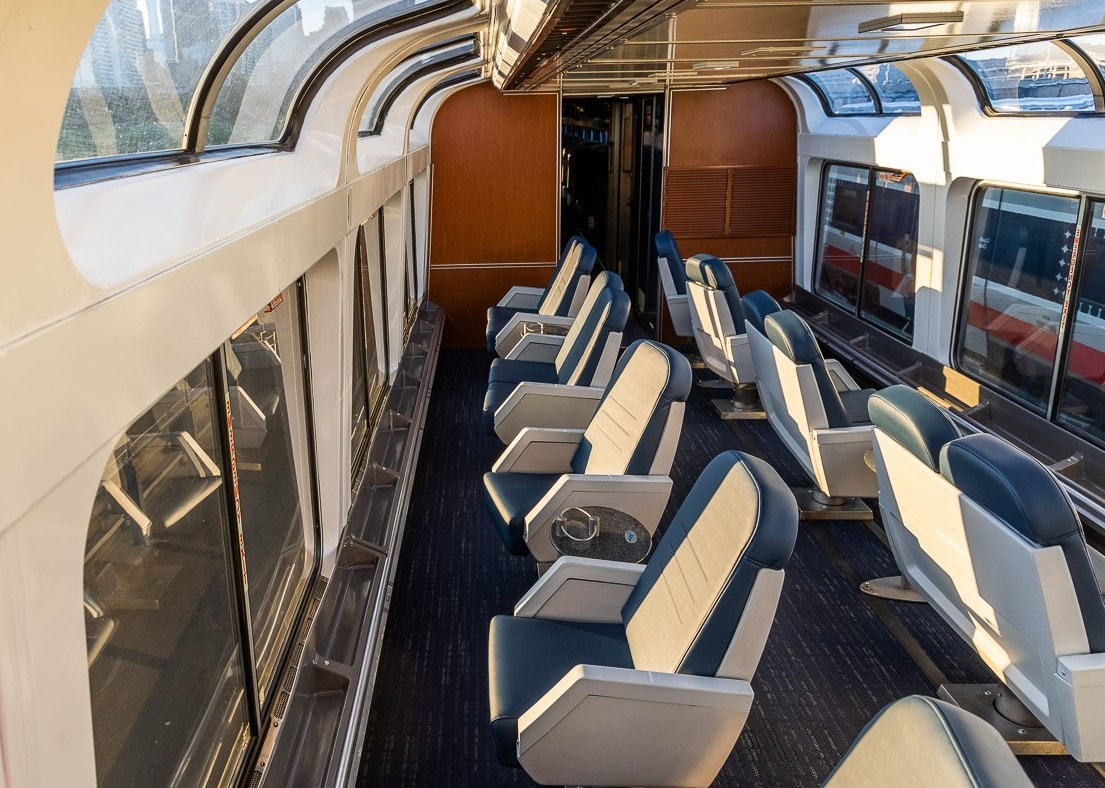 US Japan Fam Epic Traincation and Coastal + River Cruise Vacations - Amtrack Superliner Lounge