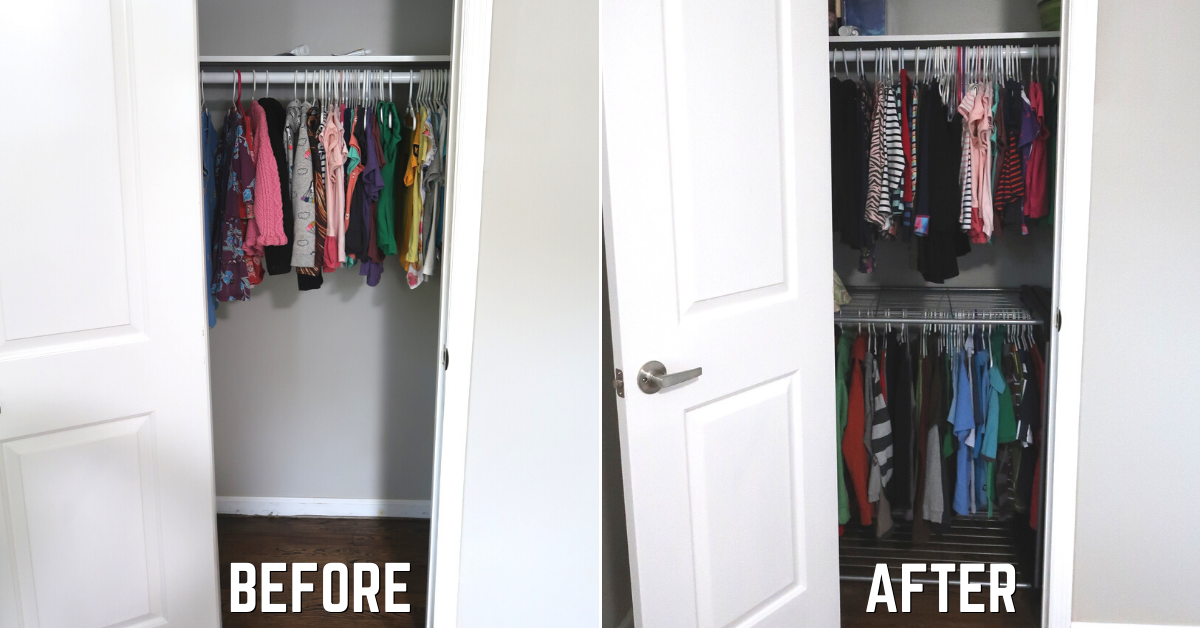 neutral kids bedroom makeover - closet before and after