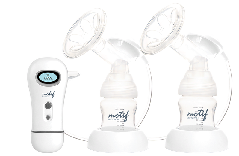 Motif Curve breast pump for on-the-go moms - weighing less than 1 pound with a 2.5 hour rechargeable battery and quiet motor!