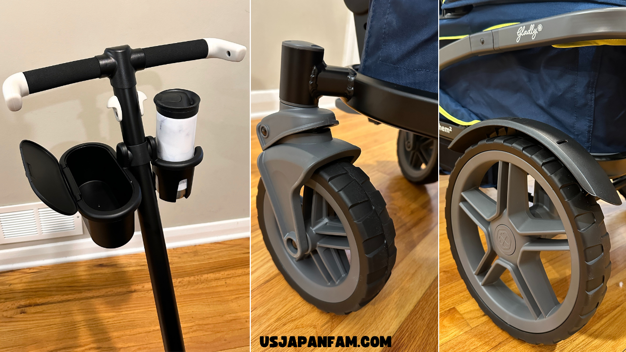 US Japan Fam - Gladly Family Anthem2 Wagon Stroller Review - parent console handle and wheels