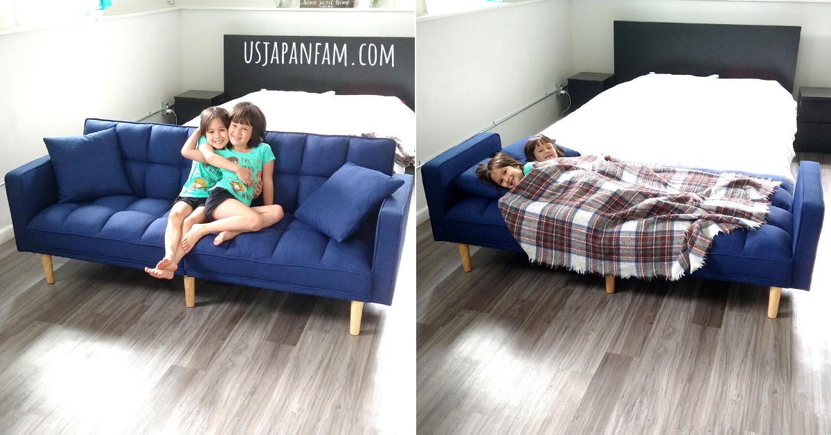 US Japan Fam reviews BSHTI futon sofa bed - our twins on a twin bed!