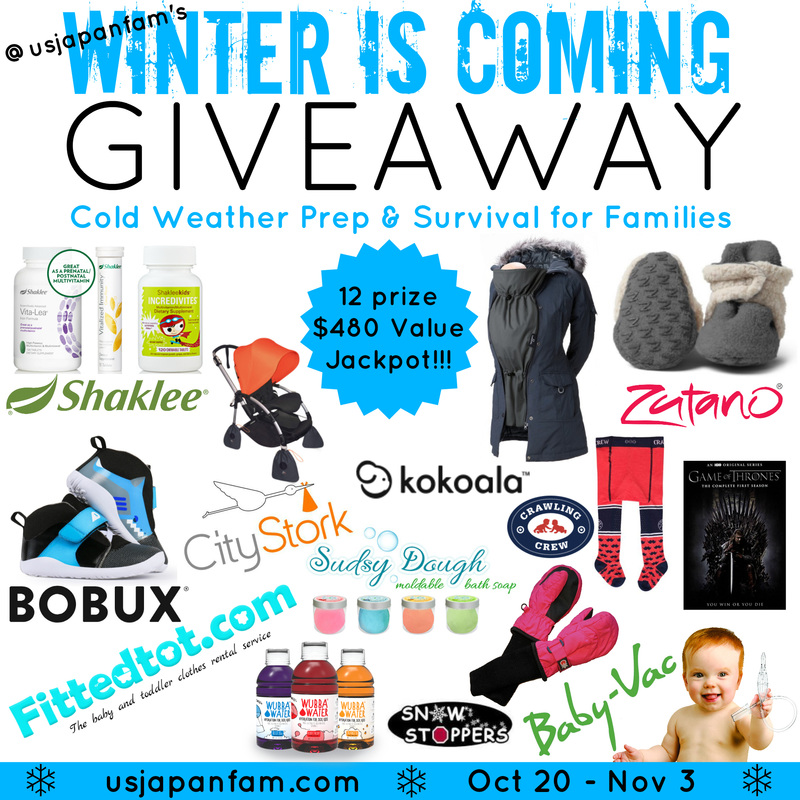 US Japan Fam's Winter is Coming Giveaway - $480 jackpot with prizes to help families prepare for and survive winter!