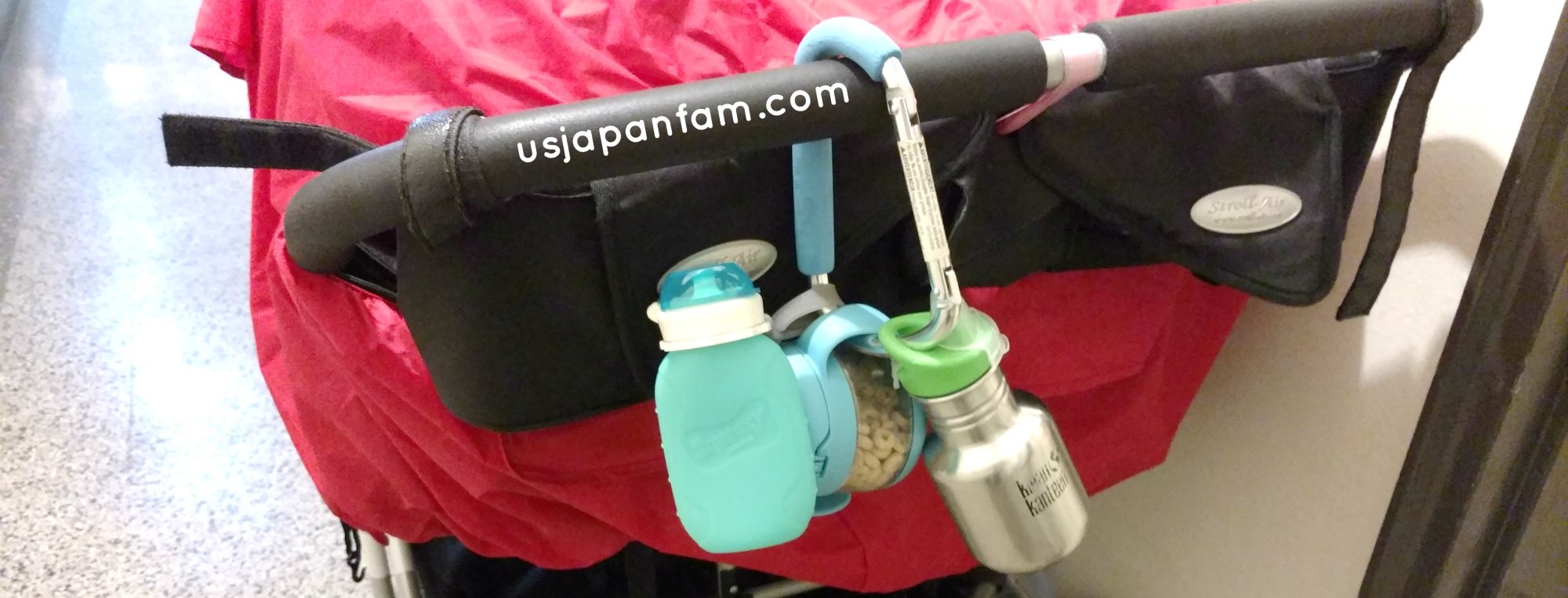 US Japan Fam's 13 Ways to Use The Mommy Hook: #2 - hang water bottles, snack cups, etc.