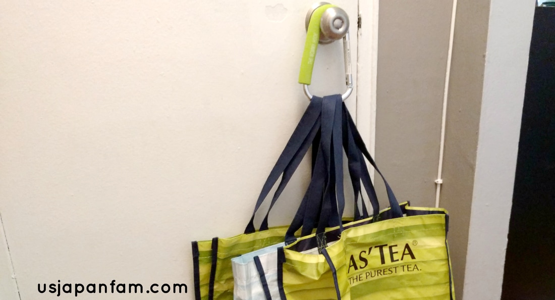 US Japan Fam's 13 Ways to Use The Mommy Hook: #11 - organize reusable shopping bags
