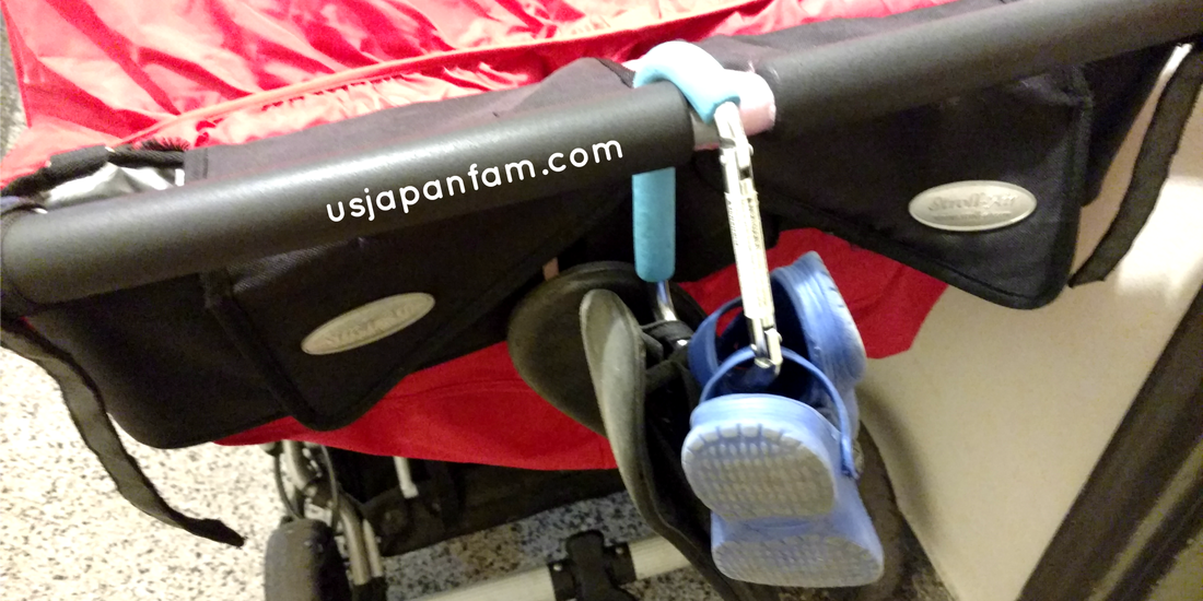 US Japan Fam's 13 Ways to Use The Mommy Hook: #3 - hang flip flops, crocs, running shoes, etc!